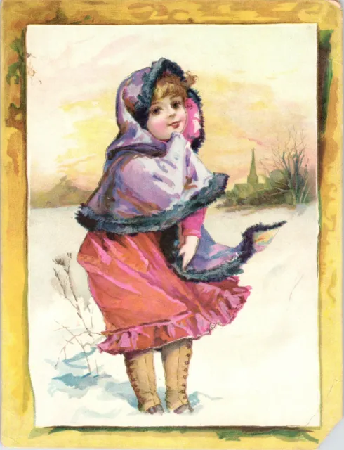 Woolson Spice Lion Coffee Christmas Greetings Girl Large Victorian Trade Card P8