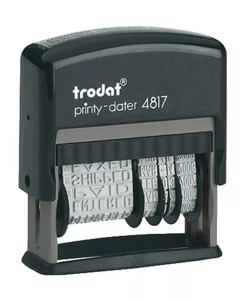 Trodat Printy 4817 Self Inking, Date Stamp with 12 Changeable Messages, RED