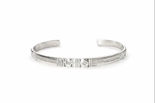 Bracelet Jonc Homme En Argent 925/1000 Vieilli - Motif Tribal Ethnique Guerrier, Neuf Avec étiquettes