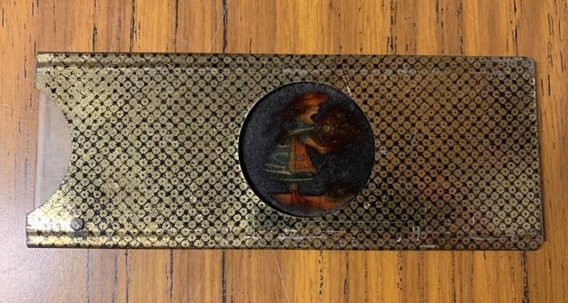 Antique Magic Lantern Slip Slide in Tin Case LADY WITH BASKET OF FLOWERS
