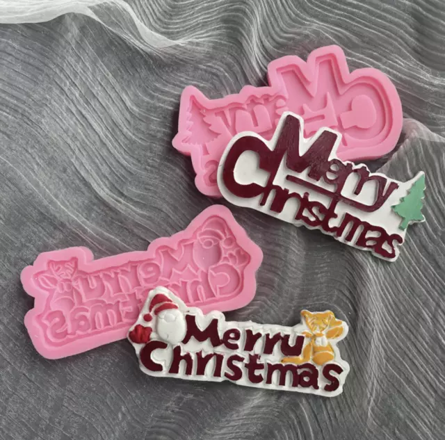 Merry Christmas Silicone Fondant Mould  Cake Chocolate Icing Mold  Sugar Craft