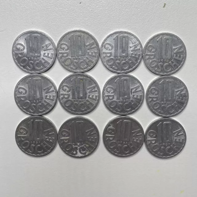 1959 1952 1953 1957 1955 10 Groschen Austrian Coin Aluminum Set Of 12