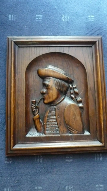 French Architectural 19th.C Deep Carved Oak Wood Wall Panel of Breton