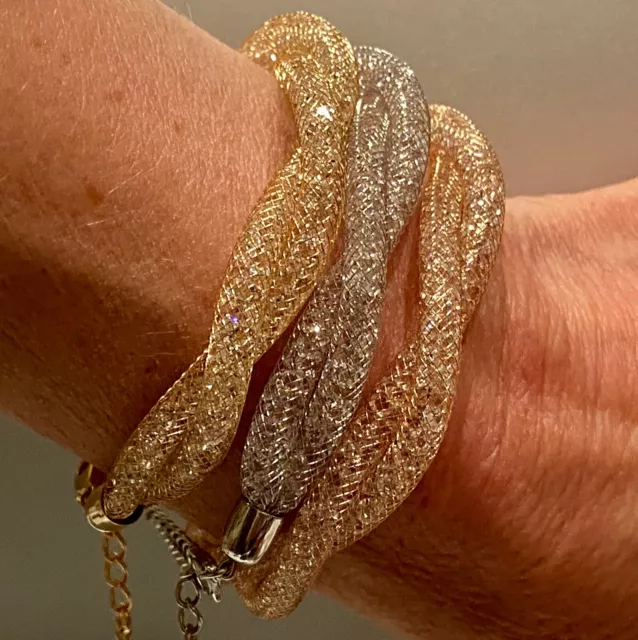 Stardust Wire Mesh Wrap Bracelet made w/ Swarovski Crystal 14k Gold Plated Over