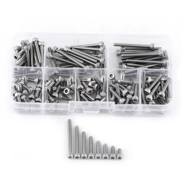 160pcs M3 304 Stainless Steel  Head Hex Socket Screws  Nut Assortment Kit