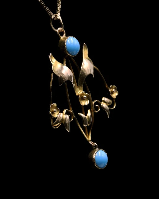 Early 20th Century 9ct gold turquoise pendant with chain