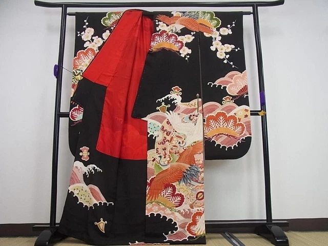 Antique Kimono Furisode Embroidery Gorgeous Japanese Pure Silk