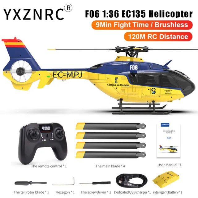 YXZNRC RC Helicopter F06 EC135 2.4G 6CH 6 Axis Gyro Flybarless 1:36 RC Drone RTF