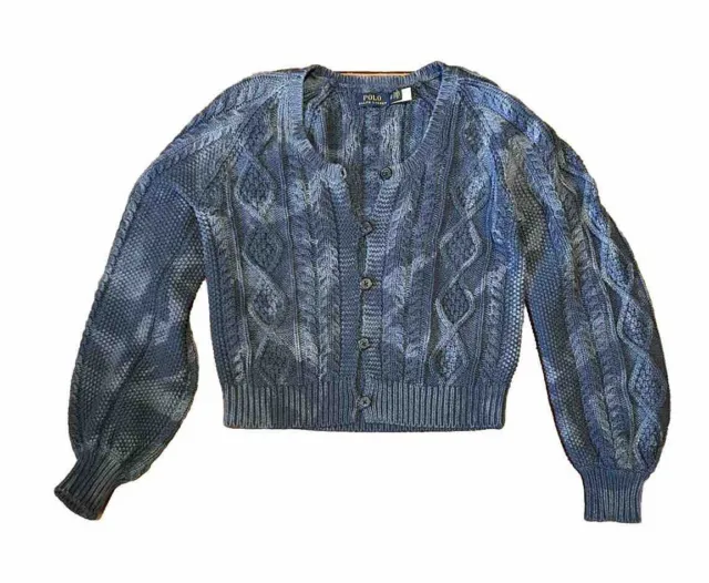 Polo Ralph Lauren Sweater Indigo Tie-Dye Aran Cardigan Size XS Blue