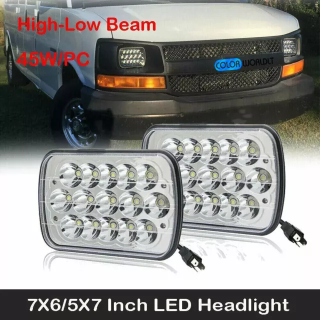 Pair 7X6 5x7 LED Headlight Hi/Lo Beam For Chevy Express Cargo Van 1500 2500 3500