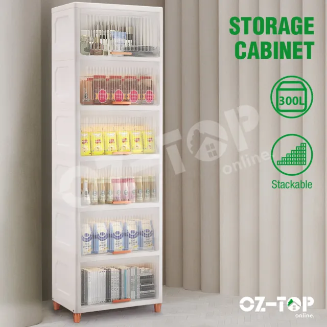300L Plastic Storage Cabinet Stackable Container Wardrobe Box Bins Organiser