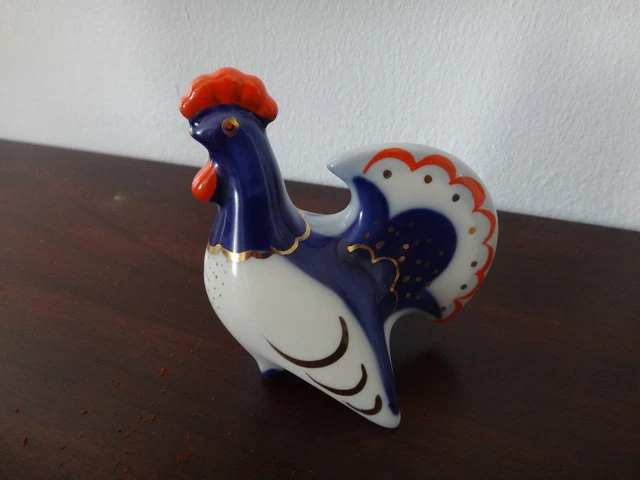 Vintage LFZ Lomonosov factory porcelain figurine ROOSTER salt/pepper Shaker 1970
