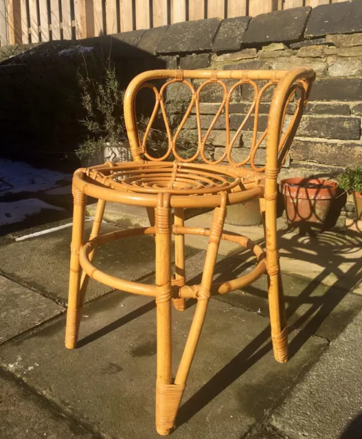 Vintage French Mid Century bamboo cane Chair boho tiki retro Plant Stand Display