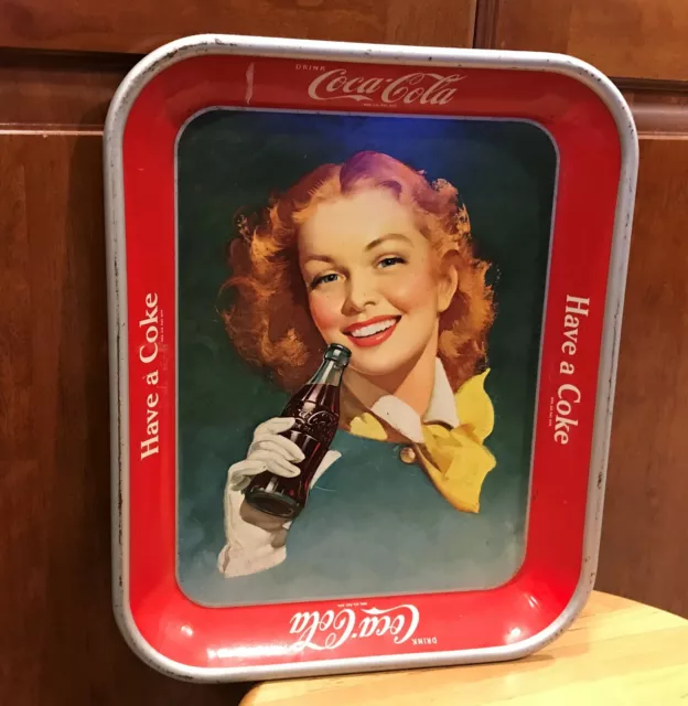 Vintage 1950s Coca Cola Advertisement Metal Tray "Have A Coke" Girl Red Hair