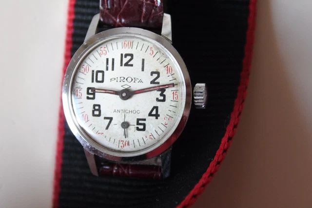 Montre Bracelet Mécanique Ancienne Pirofa - Homme - Boîtier Laiton Chromé - Occasion
