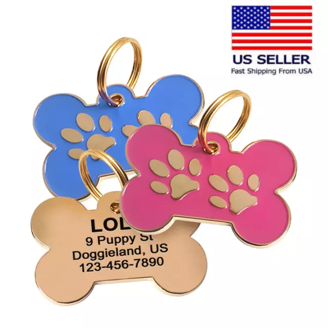 Cute Personalized Dog Cat Bone Shape Collar Tag Pet ID Name Engraved Tag