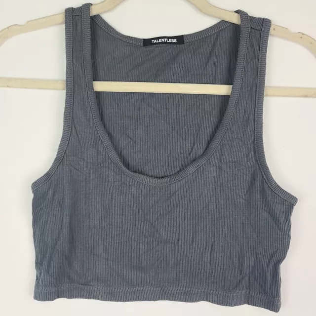 NEW Talentless CROP MODAL TANK Sz M Steel Grey Ribbed MSRP $39