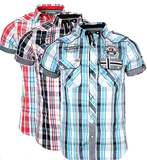 GEOGRAPHICAL NORWAY HOMME Chemise Carreaux Manches T Shirt Polo