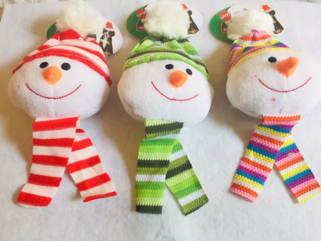 3 X Dog Toy Christmas Snowball with Hat & Scarf Squeaker Toys 7" Ethical Pet