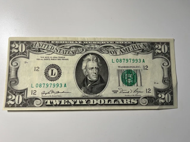Series 1981 A Misalignment Error $20 Dollar Bill Washington D.C. issued