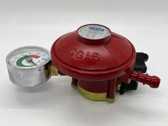CGAS 37mbar PROPANE GAS REGULATOR 27MM CLIP ON WITH GAUGE BBQ PATIO GAS