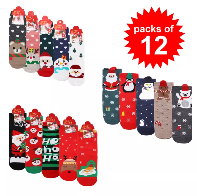 Women's Christmas Pattern Festive Santa Warm Winter Socks Holiday Gift 12 Pack