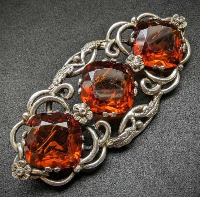 Antike Jugendstil Brosche 835 Silber orange alt c. 1920