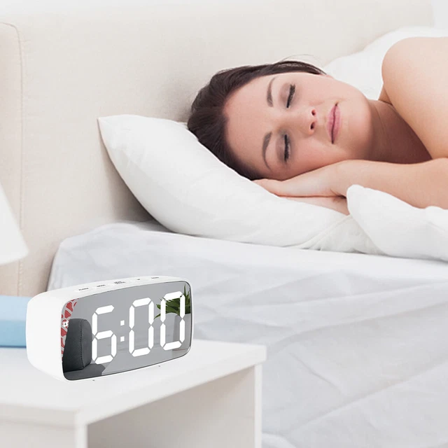 Alarm Clock Digital Mirror Temperature Date Bedside Snooze Function Simple Led
