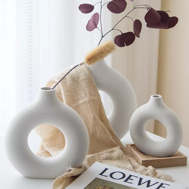 Nordic Ceramic Donut Vase Circular Ceramic Flower Vase with Hollow Design LoWDN