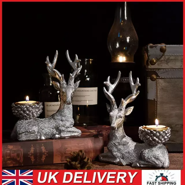 2 Pcs Rustic Christmas Stag Candle Holder Candle Holder Home Xmas Decor (Sliver)