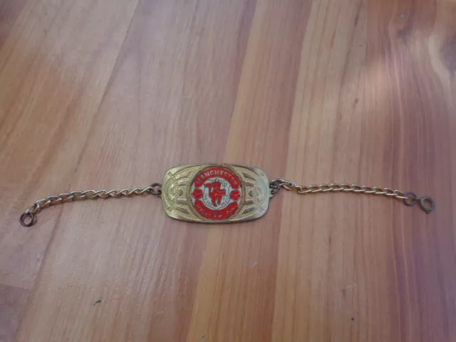 Vintage 1970'S Manchester United Gold Chrome Metal Id Bracelet