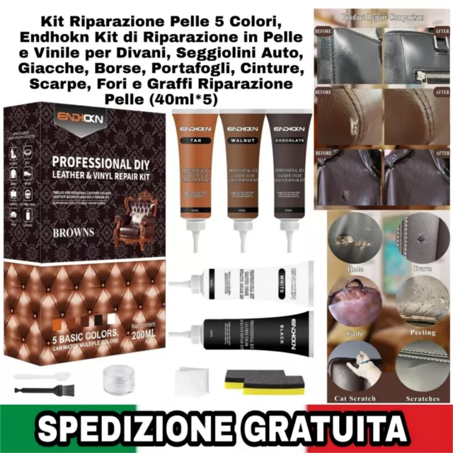 Kit Riparazione Pelle e Venile 5 Colori,x Divani, Sedili Auto, Giacche, Scarpe