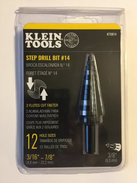 Klein Tools KTSB14 Step Drill Bit #14 - Double-Fluted 3/16" - 7/8"