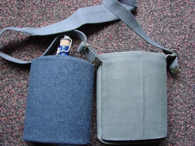 RAF blue-grey water bottle, carrier, & shoulder strap. 1937 pattern webbing.