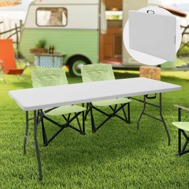 Mesa caballete portátil para camping multifuncional blanca 180 x 74 x 74 cm