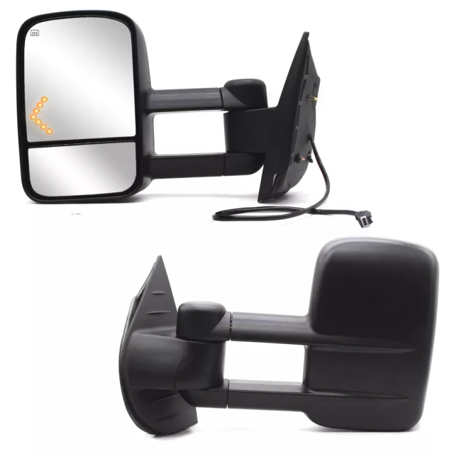 Pair Towing Mirrors Power Heated For 2007-2013 Chevy Silverado GMC Sierra Black