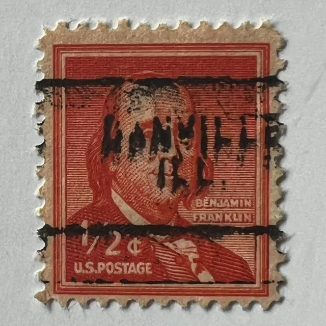 Error U.s. 1/2C Franklin Stamp With Smudged Danville, Illionis Precancel