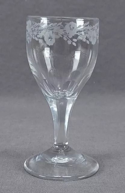 Georgian Era French Engraved Floral & Panel Cut Flint Glass Wine Circa 1800