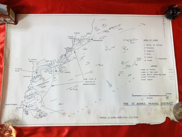 2 x Vintage - Cornwall - Mining Chart - St Agnes District - Coates - etc
