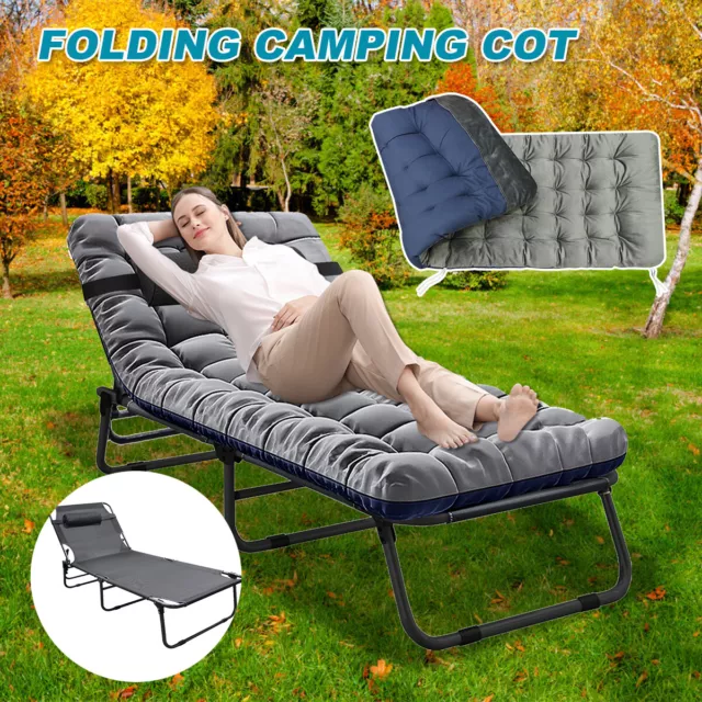 SLSY Folding Camping Cot Bed Portable Sleeping Reclining Lounger Chair & Pillow