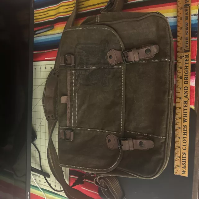 FOSSIL VINTAGE DISTRESSED Canvas & Leather Flap Messenger Crossbody Bag ...