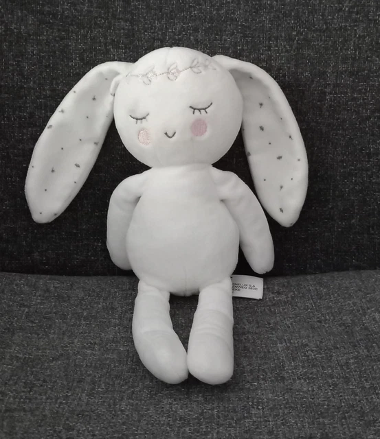 B3 Doudou peluche lapin blanc couronne fleurs Simba Toy yeux dormeurs
