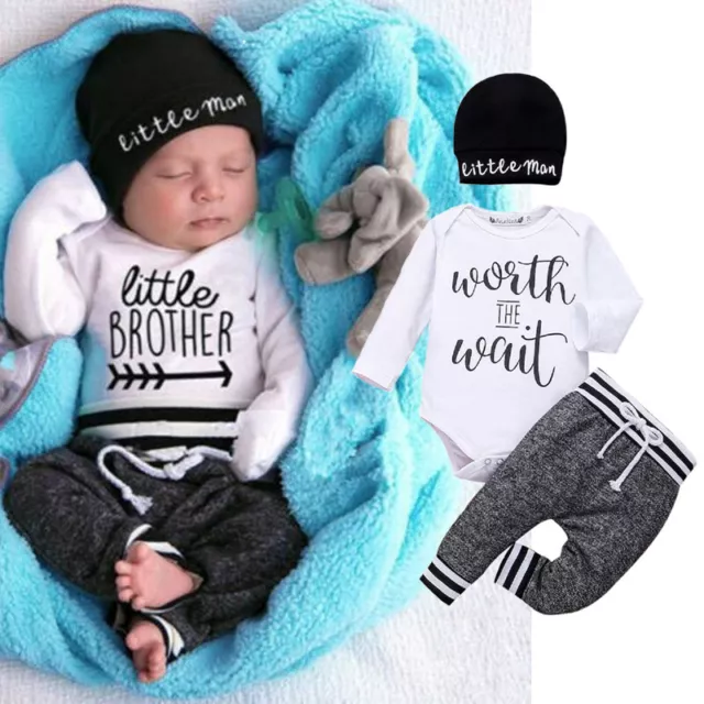 Newborn Baby Boy Matching Clothes Little Man Tops Romper Pants Brother Outfit