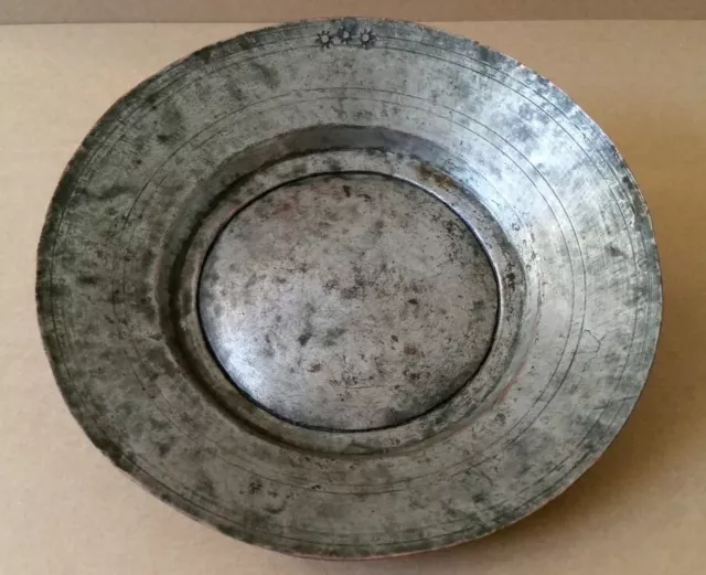 ANTIQUE ORIGINAL & GENUINE COPPER DISH PLATE ORNATE HAND FORGED Early 19th cent.