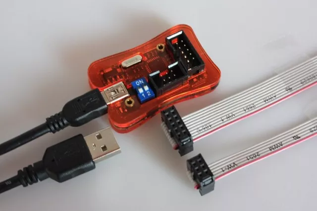 USB ISP-Programmer mit 6 + 10 Pol Adapter für ATMEL AVR, STK500, ATmega, ATtiny,