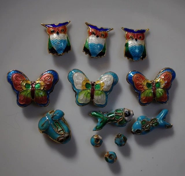 Cloisonne Perlenmix blau 6 - 23 mm aus Hobbyauflösung 12 Teile