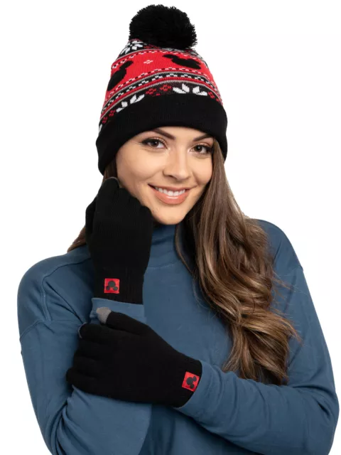 Mickey Mouse Knit Beanie Hat & Texting Gloves Unisex Black 2-PC Set Disney