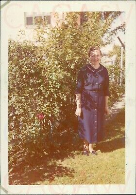 1958 US New York Buffalo 218 LaSalle Ave Woman Blue Dress Garden 5x3.3"