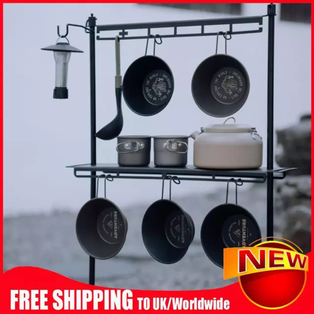 Camping Foldable Storage Rack Tableware Organizer Rack Black Camping Accessories