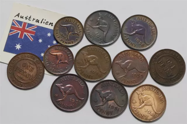 🧭 🇦🇺 Australia Half Penny + Penny Pre-Decimal Coins Lot B55 #37 Xr41